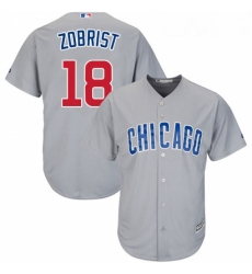 Youth Majestic Chicago Cubs 18 Ben Zobrist Replica Grey Road Cool Base MLB Jersey