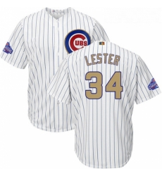 Youth Majestic Chicago Cubs 34 Jon Lester Authentic White 2017 Gold Program Cool Base MLB Jersey