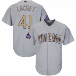 Youth Majestic Chicago Cubs 41 John Lackey Authentic Gray 2017 Gold Champion Cool Base MLB Jersey