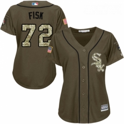 Womens Majestic Chicago White Sox 72 Carlton Fisk Replica Green Salute to Service MLB Jersey