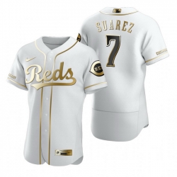 Cincinnati Reds 7 Eugenio Suarez White Nike Mens Authentic Golden Edition MLB Jersey