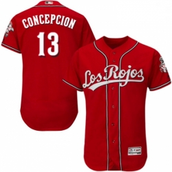 Mens Majestic Cincinnati Reds 13 Dave Concepcion Red Los Rojos Flexbase Authentic Collection MLB Jersey