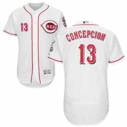 Mens Majestic Cincinnati Reds 13 Dave Concepcion White Home Flex Base Authentic Collection MLB Jersey