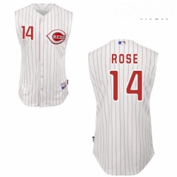 Mens Majestic Cincinnati Reds 14 Pete Rose Replica White Vest Style MLB Jersey