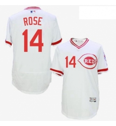 Mens Majestic Cincinnati Reds 14 Pete Rose White Flexbase Authentic Collection Cooperstown MLB Jersey