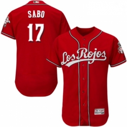 Mens Majestic Cincinnati Reds 17 Chris Sabo Red Los Rojos Flexbase Authentic Collection MLB Jersey