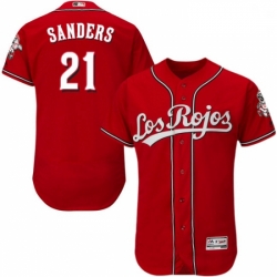 Mens Majestic Cincinnati Reds 21 Reggie Sanders Red Los Rojos Flexbase Authentic Collection MLB Jersey