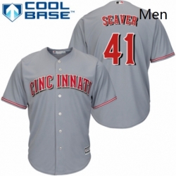 Mens Majestic Cincinnati Reds 41 Tom Seaver Replica Grey Road Cool Base MLB Jersey 