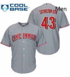 Mens Majestic Cincinnati Reds 43 Scott Schebler Replica Grey Road Cool Base MLB Jersey 