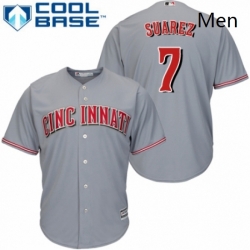 Mens Majestic Cincinnati Reds 7 Eugenio Suarez Replica Grey Road Cool Base MLB Jersey 