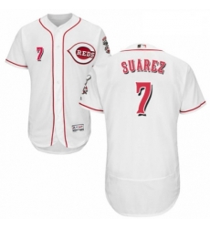 Mens Majestic Cincinnati Reds 7 Eugenio Suarez White Home Flex Base Authentic Collection MLB Jersey