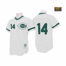 Mens Mitchell and Ness Cincinnati Reds 14 Pete Rose Authentic WhiteGreen Patch Throwback MLB Jersey