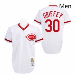 Mens Mitchell and Ness Cincinnati Reds 30 Ken Griffey Authentic White Throwback MLB Jersey