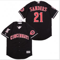 Reds 21 Deion Sanders Black Cool Base Jersey