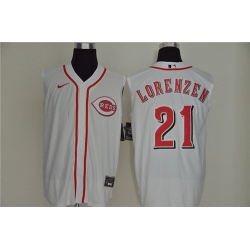 Reds 21 Michael Lorenzen White Nike Cool Base Sleeveless Jersey