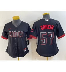 Women Cincinnati Reds 57 Julian Garcia Black City Connect Stitched Baseball Jersey Run Small Women Cincinnati Reds 57 Julian Garcia Black City Connect Stitched Baseball Jersey Run Small