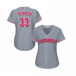 Womens Cincinnati Reds 33 Jesse Winker Replica Grey Road Cool Base Baseball Jersey 