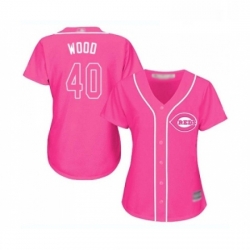 Womens Cincinnati Reds 40 Alex Wood Replica Pink Fashion Cool Base Baseball Jersey 