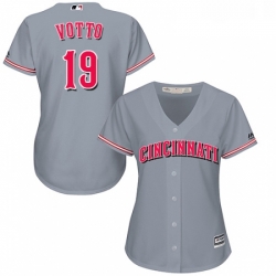 Womens Majestic Cincinnati Reds 19 Joey Votto Replica Grey Road Cool Base MLB Jersey