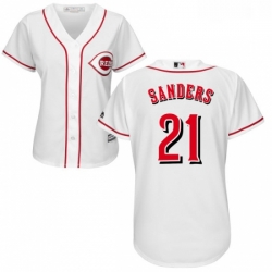 Womens Majestic Cincinnati Reds 21 Reggie Sanders Authentic White Home Cool Base MLB Jersey