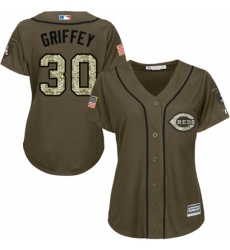 Womens Majestic Cincinnati Reds 30 Ken Griffey Authentic Green Salute to Service MLB Jersey