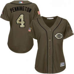 Womens Majestic Cincinnati Reds 4 Cliff Pennington Replica Green Salute to Service MLB Jersey 