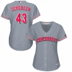 Womens Majestic Cincinnati Reds 43 Scott Schebler Authentic Grey Road Cool Base MLB Jersey 