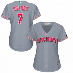 Womens Majestic Cincinnati Reds 7 Eugenio Suarez Replica Grey Road Cool Base MLB Jersey 