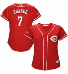 Womens Majestic Cincinnati Reds 7 Eugenio Suarez Replica Red Alternate Cool Base MLB Jersey 