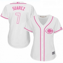 Womens Majestic Cincinnati Reds 7 Eugenio Suarez Replica White Fashion Cool Base MLB Jersey 