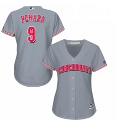 Womens Majestic Cincinnati Reds 9 Jose Peraza Authentic Grey Road Cool Base MLB Jersey 