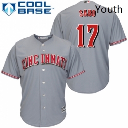 Youth Majestic Cincinnati Reds 17 Chris Sabo Replica Grey Road Cool Base MLB Jersey