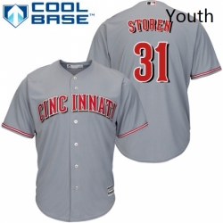 Youth Majestic Cincinnati Reds 31 Drew Storen Authentic Grey Road Cool Base MLB Jersey