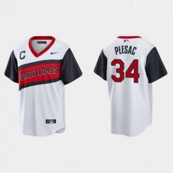 Men Cleveland Indians 34 Zach Plesac Men Nike White 2021 Little League Class Game MLB Jersey