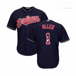 Mens Cleveland Indians 1 Greg Allen Authentic Navy Blue Team Logo Fashion Cool Base Baseball Jersey 