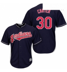 Mens Majestic Cleveland Indians 30 Joe Carter Replica Navy Blue Alternate 1 Cool Base MLB Jersey