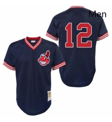 Mens Mitchell and Ness Cleveland Indians 12 Francisco Lindor Replica Blue Throwback MLB Jersey