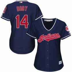 Womens Majestic Cleveland Indians 14 Larry Doby Replica Navy Blue Alternate 1 Cool Base MLB Jersey