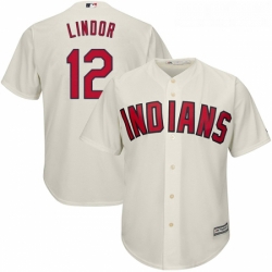 Youth Majestic Cleveland Indians 12 Francisco Lindor Authentic Cream Alternate 2 Cool Base MLB Jersey