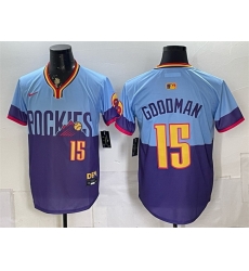 Men Colorado Rockies 15 Hunter Goodman Purple Light Blue 2025 City Connect Limited Stitched Baseball Jersey Men Colorado Rockies 15 Hunter Goodman Purple Light Blue 2025 City Connect Limited Stitched Baseball Jersey