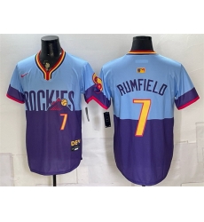 Men Colorado Rockies 7 TJ Rumfield Purple Light Blue 2025 City Connect Limited Stitched Baseball Jersey Men Colorado Rockies 7 TJ Rumfield Purple Light Blue 2025 City Connect Limited Stitched Baseball Jersey