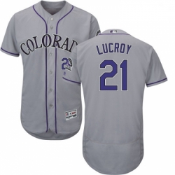 Mens Majestic Colorado Rockies 21 Jonathan Lucroy Grey Flexbase Authentic Collection MLB Jersey