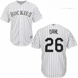 Mens Majestic Colorado Rockies 26 David Dahl Replica White Home Cool Base MLB Jersey 