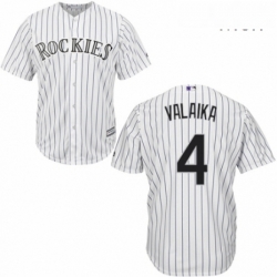 Mens Majestic Colorado Rockies 4 Pat Valaika Replica White Home Cool Base MLB Jersey 