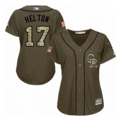 Womens Majestic Colorado Rockies 17 Todd Helton Replica Green Salute to Service MLB Jersey