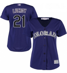 Womens Majestic Colorado Rockies 21 Jonathan Lucroy Replica Purple Alternate 1 Cool Base MLB Jersey 