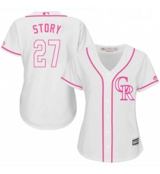 Womens Majestic Colorado Rockies 27 Trevor Story Replica White Fashion Cool Base MLB Jersey