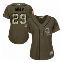 Womens Majestic Colorado Rockies 29 Bryan Shaw Authentic Green Salute to Service MLB Jersey 