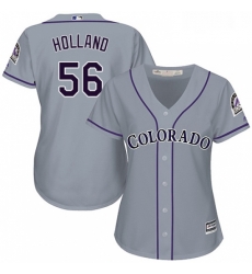 Womens Majestic Colorado Rockies 56 Greg Holland Replica Grey Road Cool Base MLB Jersey 