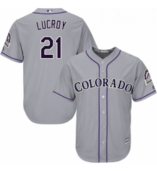 Youth Majestic Colorado Rockies 21 Jonathan Lucroy Authentic Grey Road Cool Base MLB Jersey 